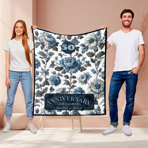 50. Hochzeitsjubiläum Staubblaues Florales Kunst-P Fleecedecke