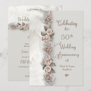 50. Hochzeitsjubiläum Traumhafte Florale Beige Ros Einladung
