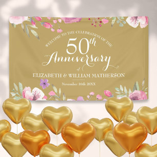 50. Hochzeitsjubiläum Wasserfarben Rosen Willkomme Banner