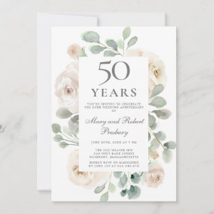 50. Hochzeitsjubiläum Weiße Rosenblumen Einladung