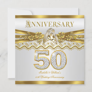 50. Hochzeitsjubiläumsfeier Goldene Ringe Weiß Einladung
