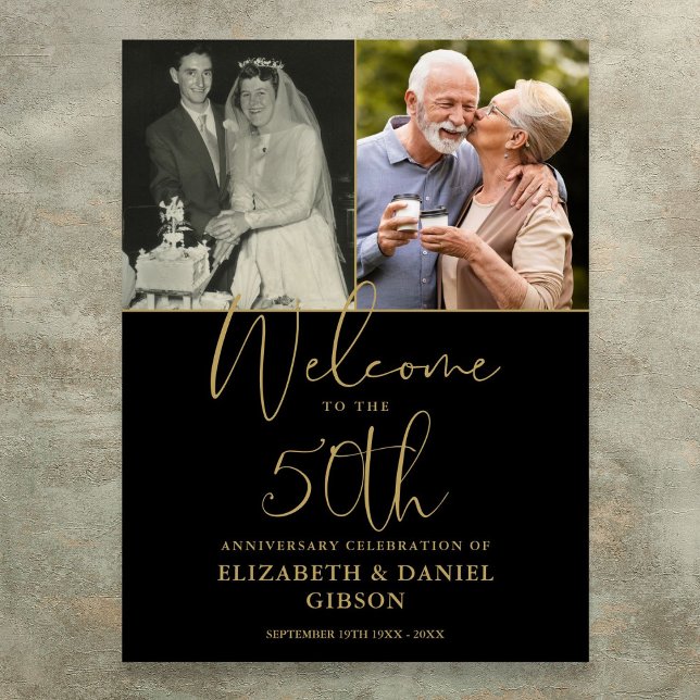 50. Hochzeitstag 2 Foto Begrüßungszeichen Poster (50th Wedding Anniversary 2 Photo Welcome Sign)