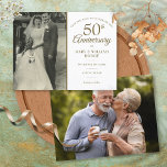 50. Hochzeitstag 2 Foto Save the Date Ankündigungspostkarte<br><div class="desc">Personalisieren Sie Ihre Lieblings-Hochzeitsfeier mit Ihrem 50. goldenen Hochzeitsjubiläum Details in eleganter Goldtypografie. Auf der Rückseite befindet sich ein zweites spezielles Foto. Entwickelt von Thisisnotme©</div>