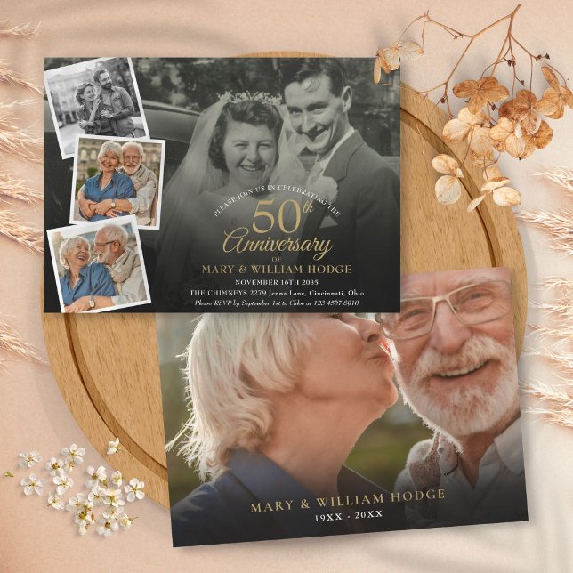 50. Hochzeitstag 5 FotoCollage Einladung (50th Wedding Anniversary 5 Photo Collage Invitation)