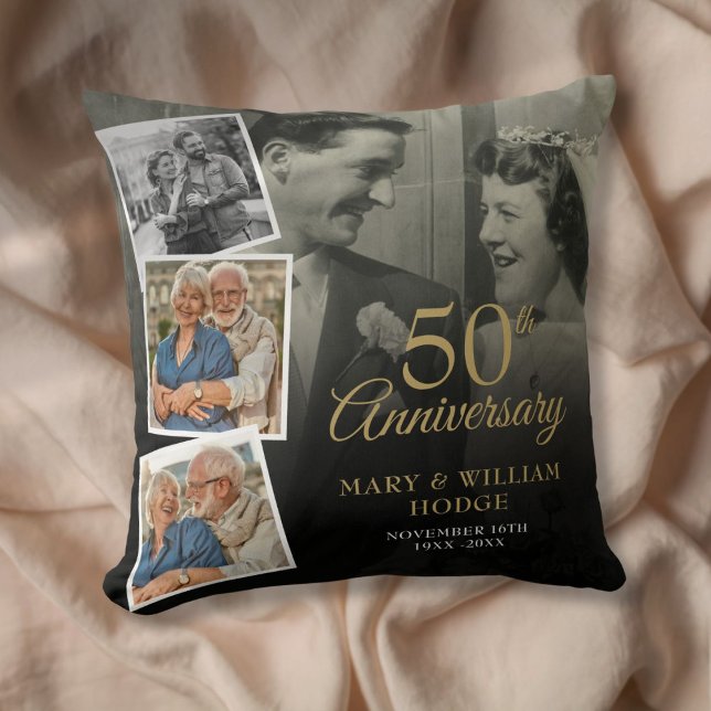50. Hochzeitstag 5 FotoCollage Kissen (50th Wedding Anniversary 5 Photo Collage Throw Pillow)