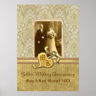 50. Hochzeitstag Antik Damast Gold Poster