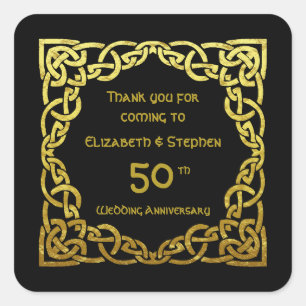 50. Hochzeitstag Black & Gold Celtic Knot Quadratischer Aufkleber