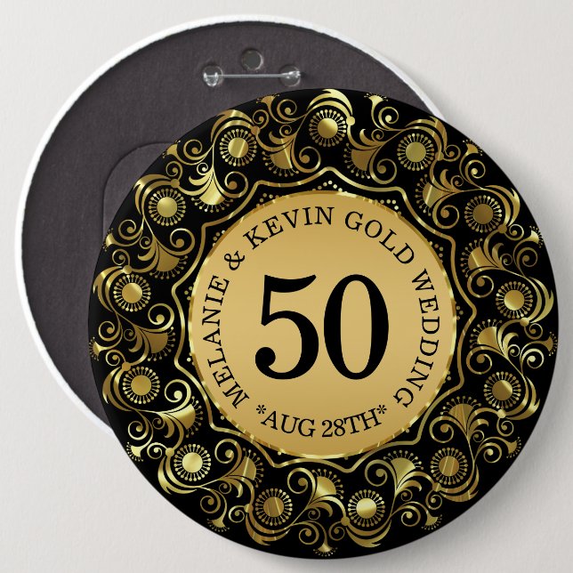 50. Hochzeitstag Black & Gold, Custom Text Button (Vorne & Hinten)