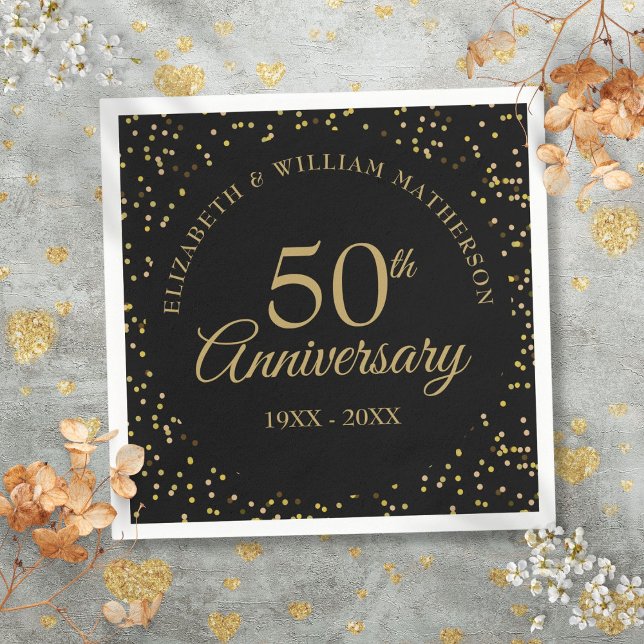 50. Hochzeitstag Black Gold Staub Serviette (50th Wedding Anniversary Black Gold Dust Napkins)