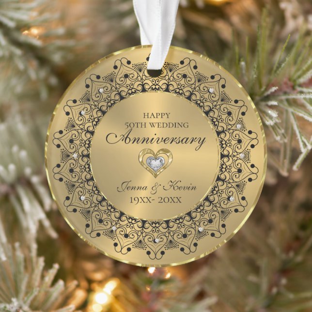 50. Hochzeitstag BlackMandala auf Gold Ornament (Baum)