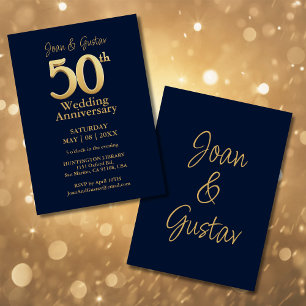 50. Hochzeitstag Blau und Gold Einladung