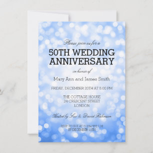 50. Hochzeitstag Blue Glitzer Lights Einladung