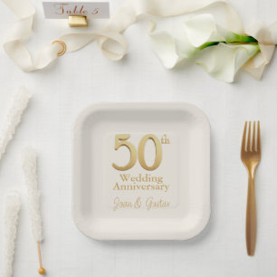 50. Hochzeitstag Champagner Weiß und Gold Pappteller