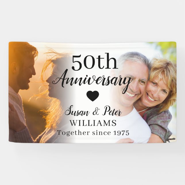 50. Hochzeitstag Custom 2 Foto Collage Banner (Horizontal)