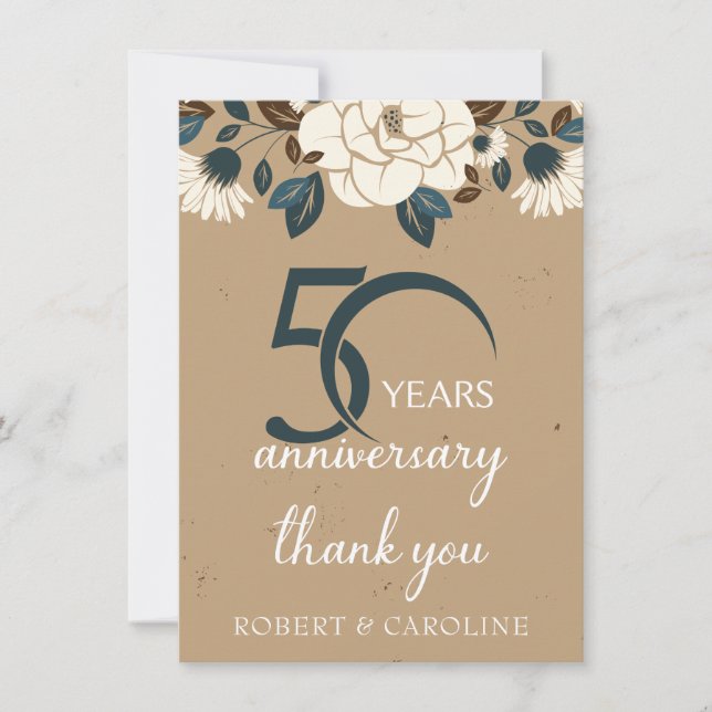 50. Hochzeitstag Danke, Herr Floral Dankeskarte (Vorderseite)