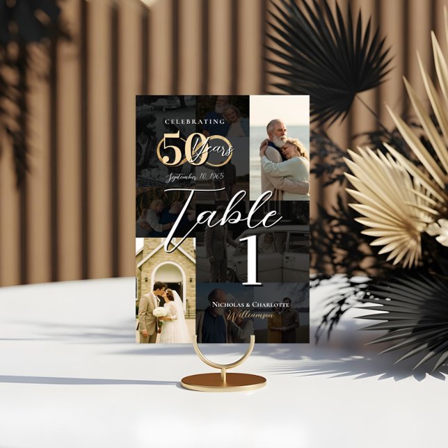 50. Hochzeitstag Dann & Jetzt FotoCollage Tischnummer (50th Wedding Anniversary Then & Now Photo Collage Table Number)