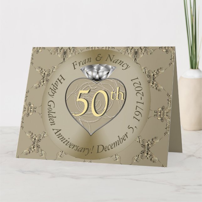 50. Hochzeitstag Diamond Heart Butterfly Karte