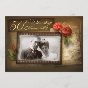 50. Hochzeitstag - Einladungen zum Vintagen Foto