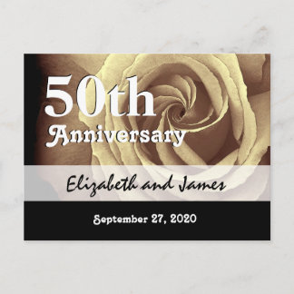 50. Hochzeitstag Elegante Gold Rose A016 Ankündigungspostkarte