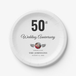 50. Hochzeitstag Elegantes Modernes Foto Name Pappteller