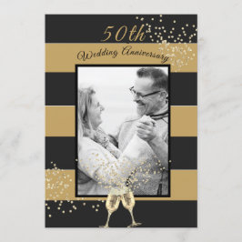 50. Hochzeitstag Foto Black Gold Elegant Einladung
