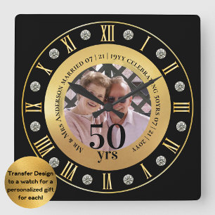 50. Hochzeitstag FOTO Geschenk Goldene Hochzeit Quadratische Wanduhr