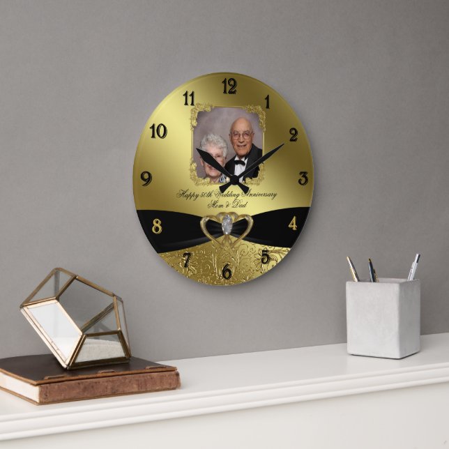 50. Hochzeitstag Foto Wall Clock Große Wanduhr (Büro)