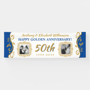 50. Hochzeitstag Fügen Sie Ihre Fotos Blue Gold Banner