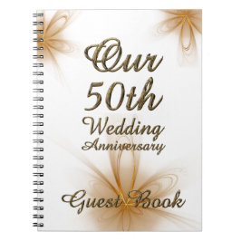 50. Hochzeitstag-Gast-Buch-Gold mit Blumen Notizblock