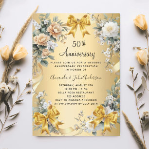 50. Hochzeitstag gelbe Florale Gold Bogen Einladung