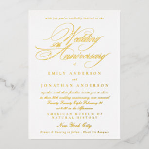 50. Hochzeitstag Gelbe Kalligrafie Gold Folieneinladung