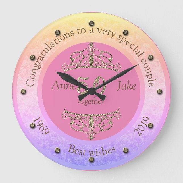 50. Hochzeitstag-Geschenke für Paare Congrat Große Wanduhr (Vorderseite)