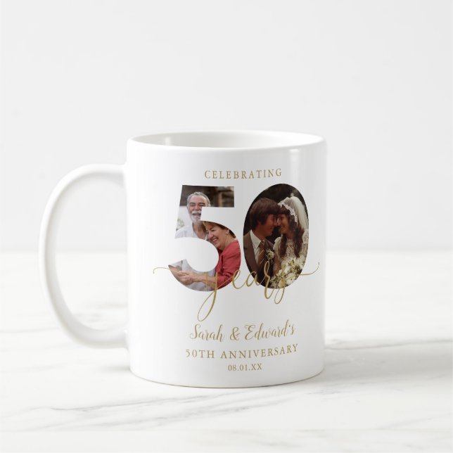 50. Hochzeitstag Gold 2 Foto Kaffeetasse (Links)