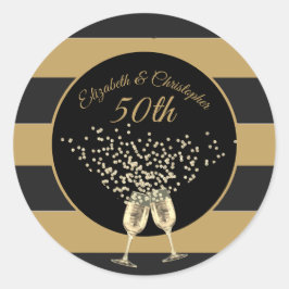 50. Hochzeitstag Gold Black Stripe Elegant Runder Aufkleber