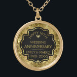 50. Hochzeitstag Gold & Black Vergoldete Kette<br><div class="desc">Bild eines goldglänzenden Blumendamfels und Golddiamanten mit einer anpassbaren Textvorlage für Sie anpassen.</div>