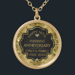 50. Hochzeitstag Gold & Black Vergoldete Kette<br><div class="desc">Bild eines goldglänzenden Blumendamfels und Golddiamanten mit einer anpassbaren Textvorlage für Sie anpassen.</div>
