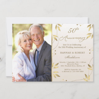 50. Hochzeitstag Gold Blätter Einladung