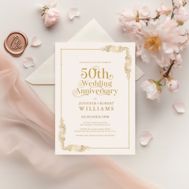 50. Hochzeitstag Gold Blumenrahmen Einladung (Von Creator hochgeladen)