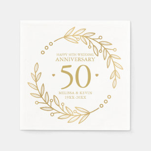 50. Hochzeitstag Gold Botanische Rahmen Serviette