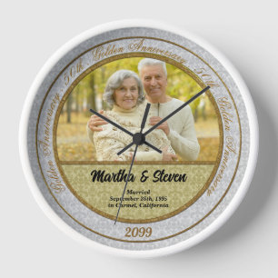 50. Hochzeitstag Gold Damask Foto Uhr