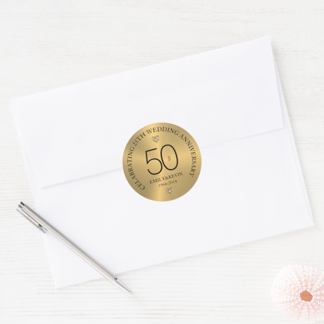 50. Hochzeitstag & Gold Design Runder Aufkleber (Umschlag)