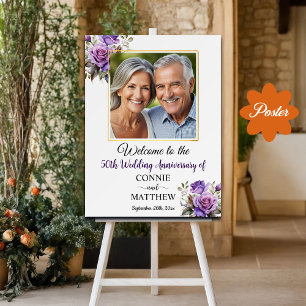 50. Hochzeitstag Gold Frame Lila Rose Poster