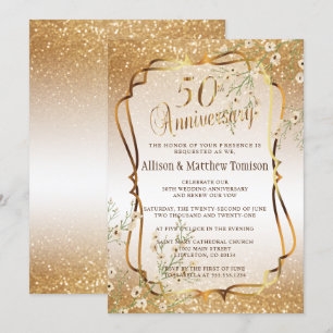 50. Hochzeitstag Gold Glitter DIY Text Einladung