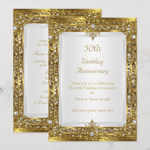 50. Hochzeitstag Gold Glitter Weiße Perle Einladung