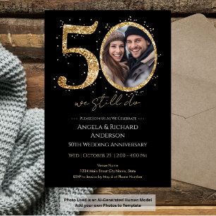 50. Hochzeitstag Gold Glitzer Foto Einladung