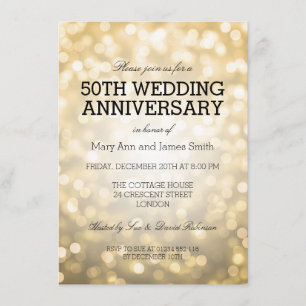 50. Hochzeitstag Gold Glitzer Lights Einladung