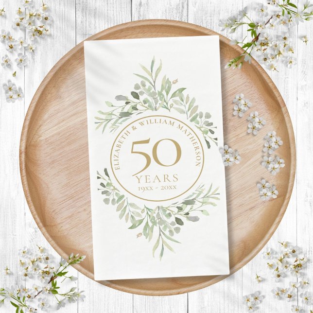 50. Hochzeitstag Gold Greenery Blätter Serviette (50th Wedding Anniversary Gold Greenery Leaves Paper Guest Towels)