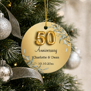 50. Hochzeitstag Gold Grün Keramik Ornament