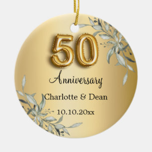 50. Hochzeitstag Gold Grün Keramik Ornament