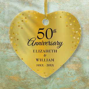50. Hochzeitstag Gold Hearts Confetti Keramik Ornament